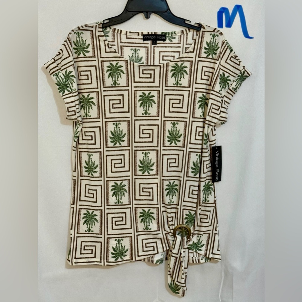 Geometric Palm Print Short Sleeve Top